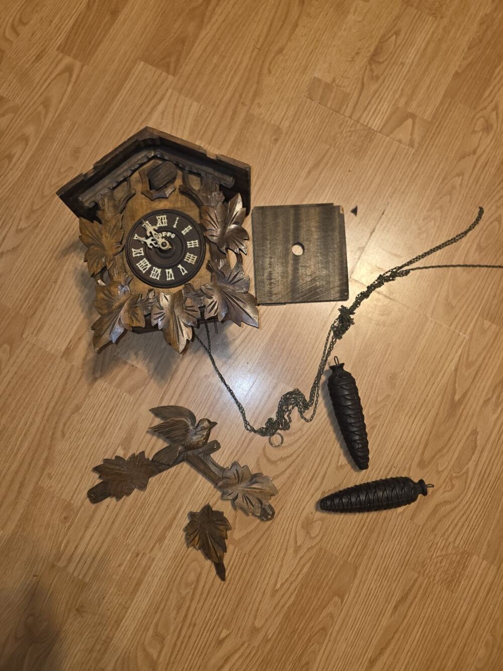 Vtg Poppo Tezuka Brown Cuckoo Chime Clock 1950's Japan Parts & Pieces